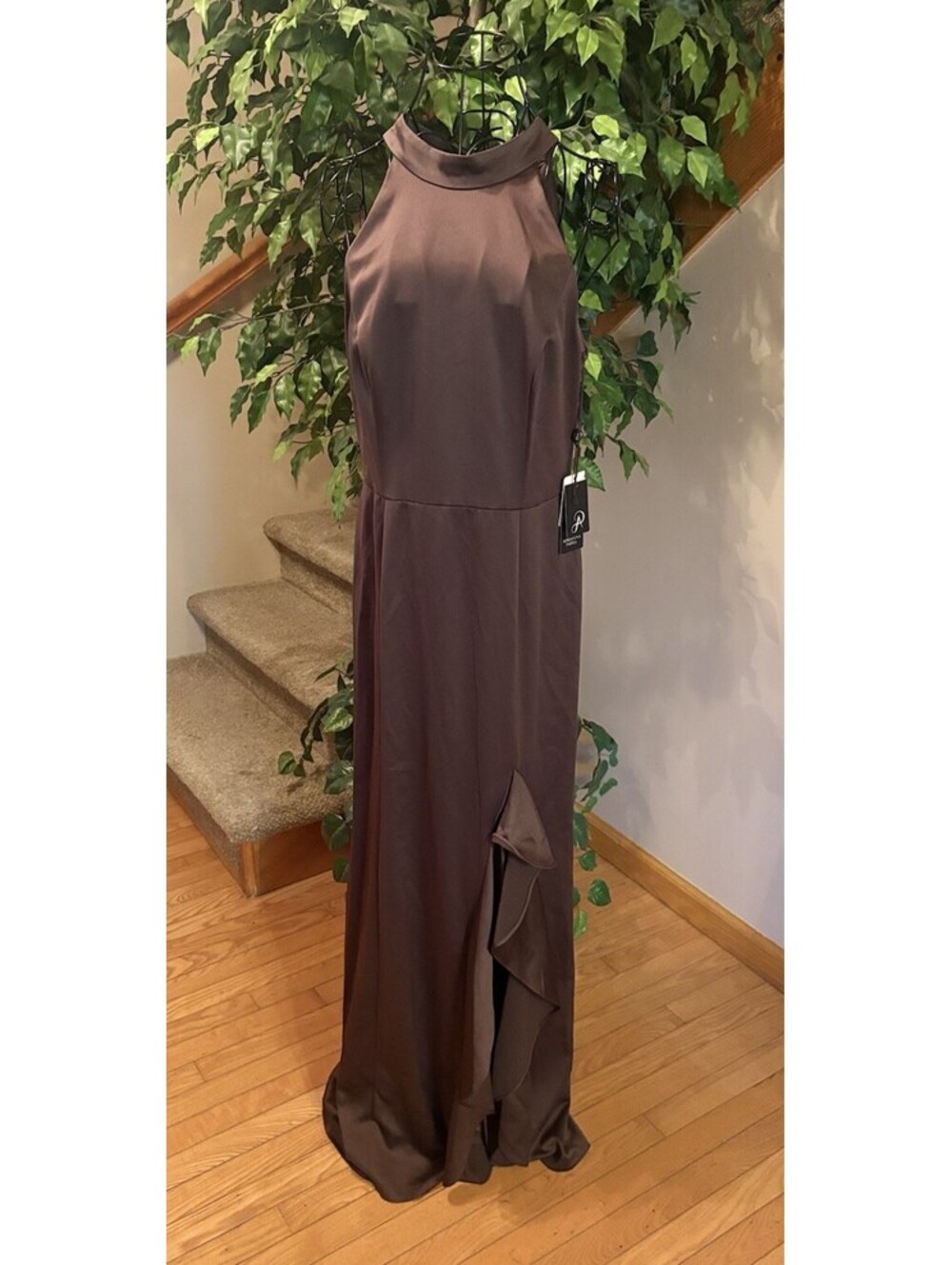Adrianna Papell Brown High-Neck Ruffle Gown - Picture 7 of 10